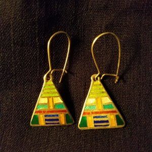 Vintage Enamel Triangle Earrings - Sterling Silver